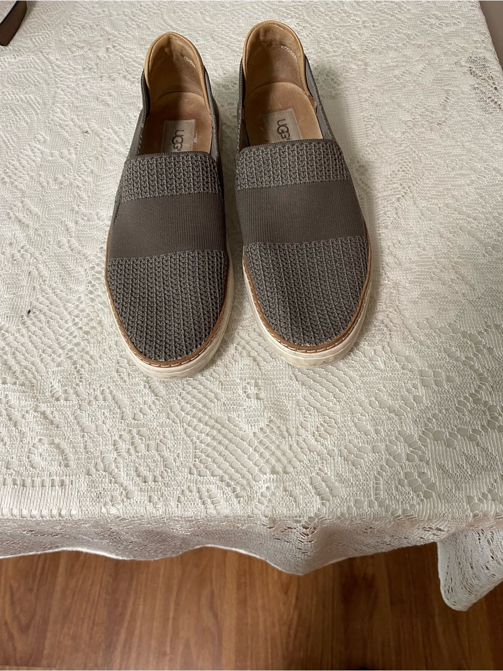 UGG women’s Knit Slip-On Loafers in Taupe